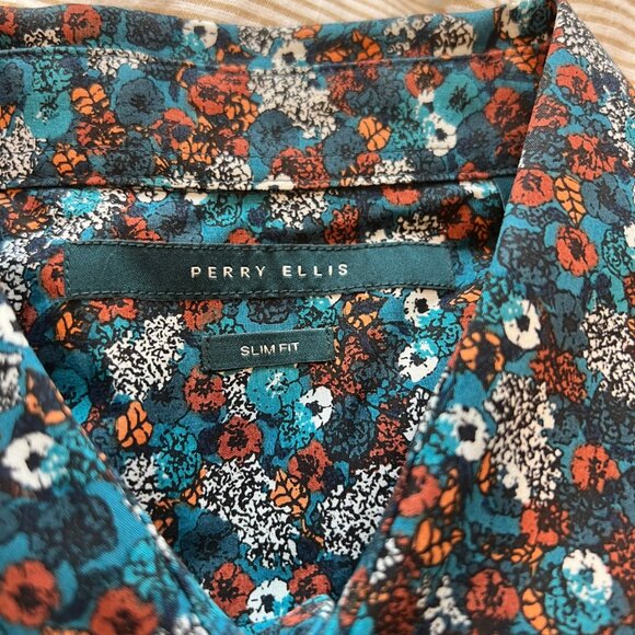 Perry Ellis Mens Slim Fit Button Down Floral Pattern Dress Shirt Size M - Picture 3 of 8